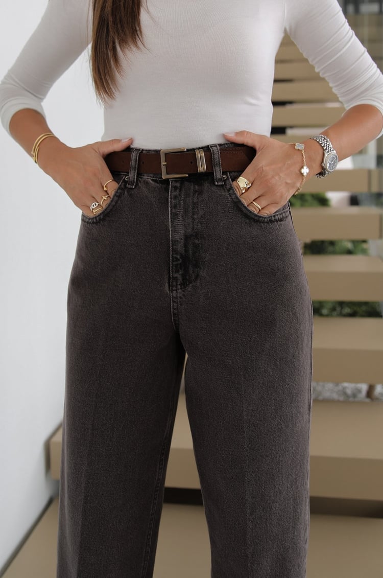 Kahverengi Kemerli Skater Jean