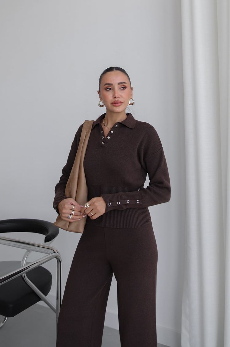 Kahverengi Lara Triko Bluz Pantolon Takım