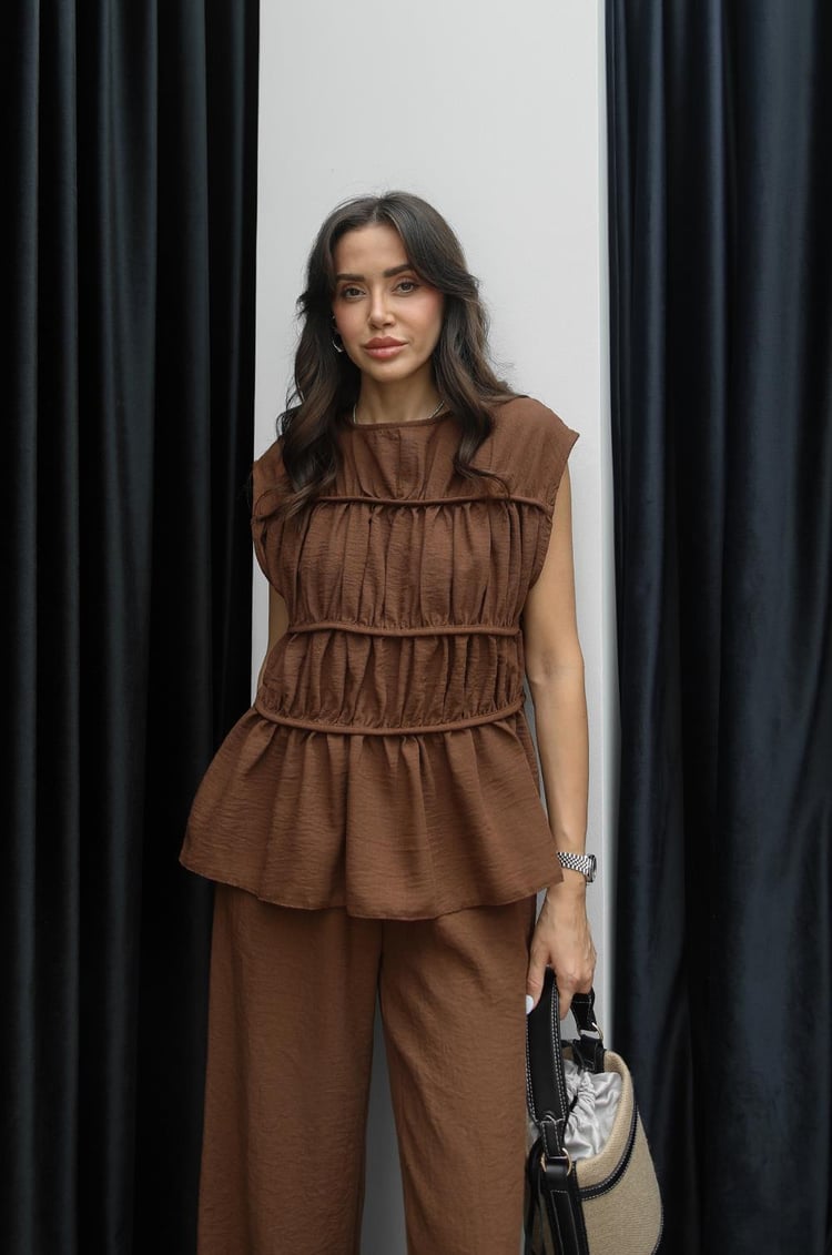 Kahverengi Layer Bluz Pantolon Takım