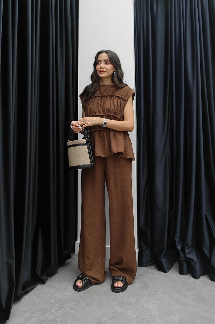 Kahverengi Layer Bluz Pantolon Takım