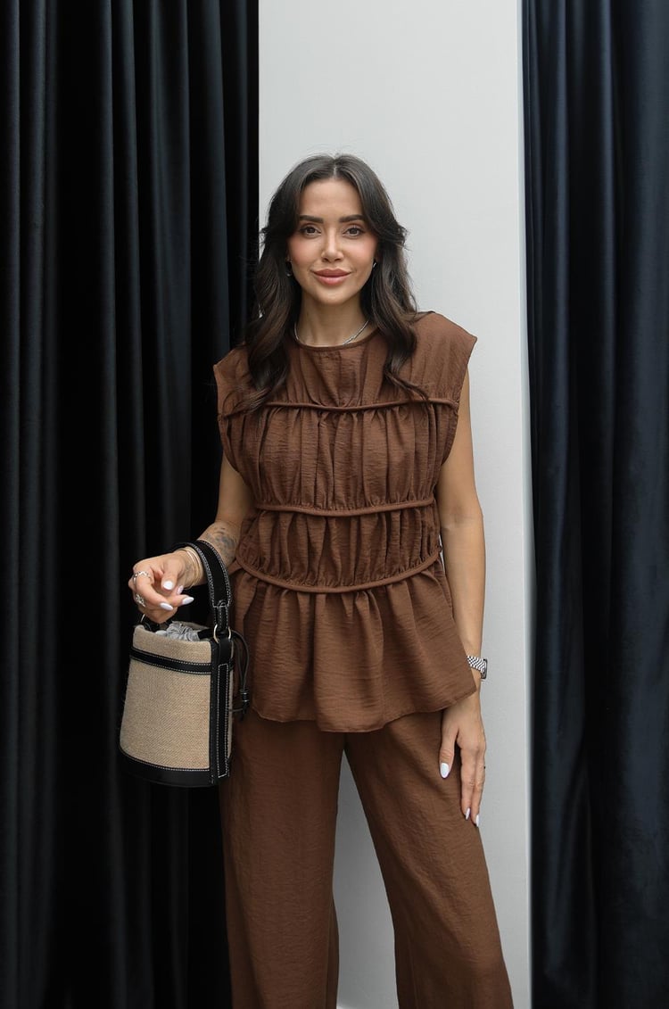 Kahverengi Layer Bluz Pantolon Takım