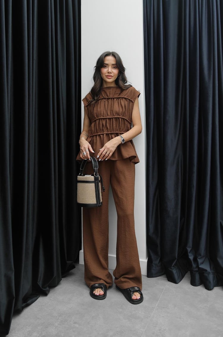 Kahverengi Layer Bluz Pantolon Takım