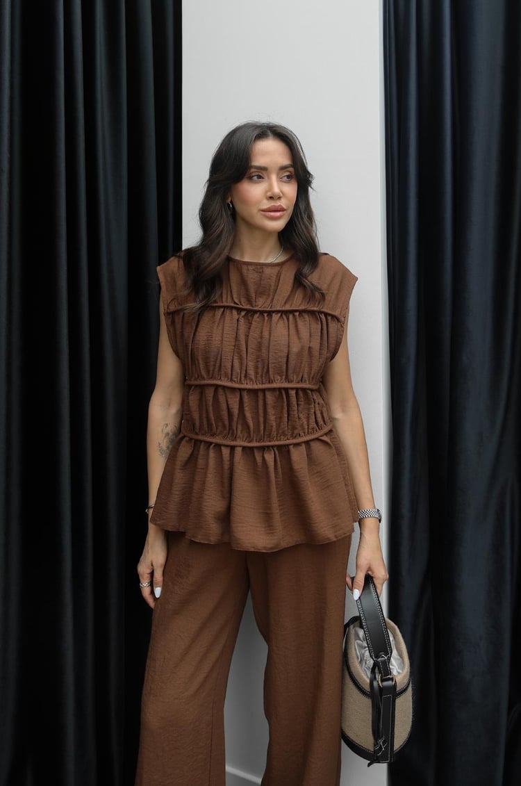 Kahverengi Layer Bluz Pantolon Takım