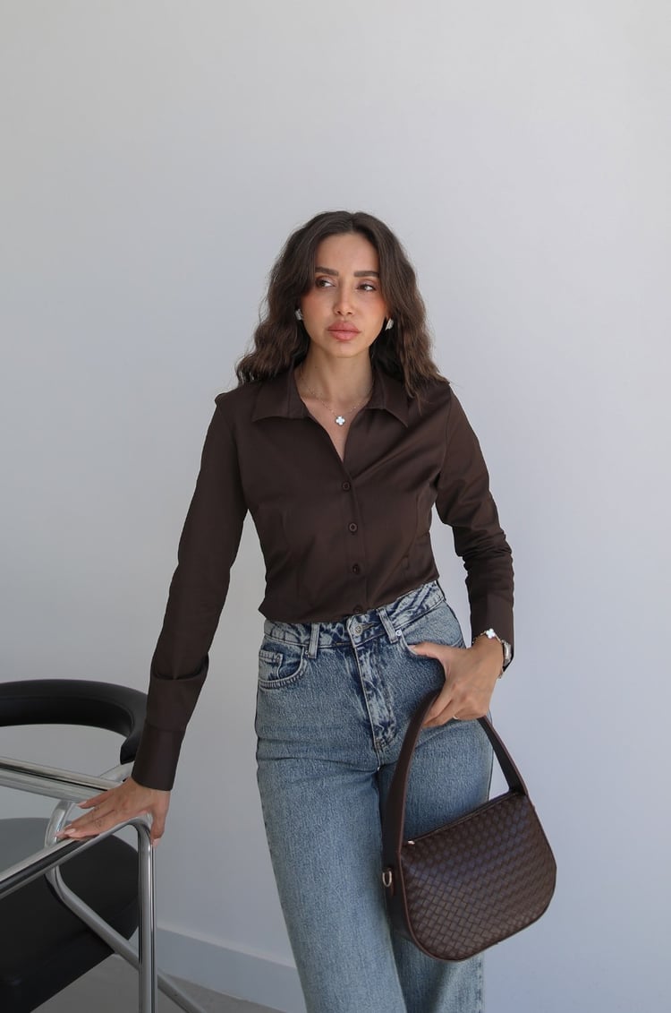 Kahverengi Luxe Belden Oturtmalı Gömlek