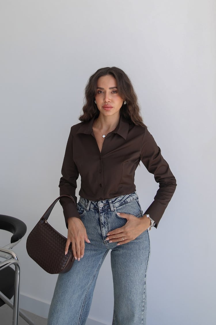 Kahverengi Luxe Belden Oturtmalı Gömlek