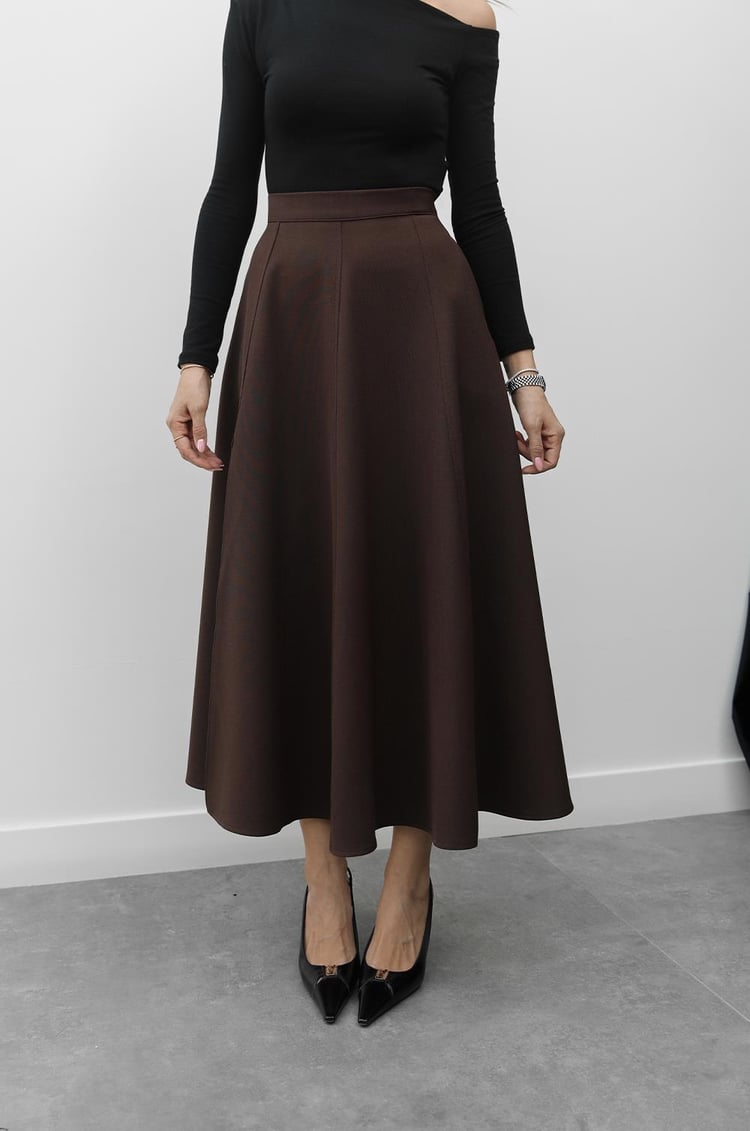 Kahverengi Mitte Yırtmaçlı Etek