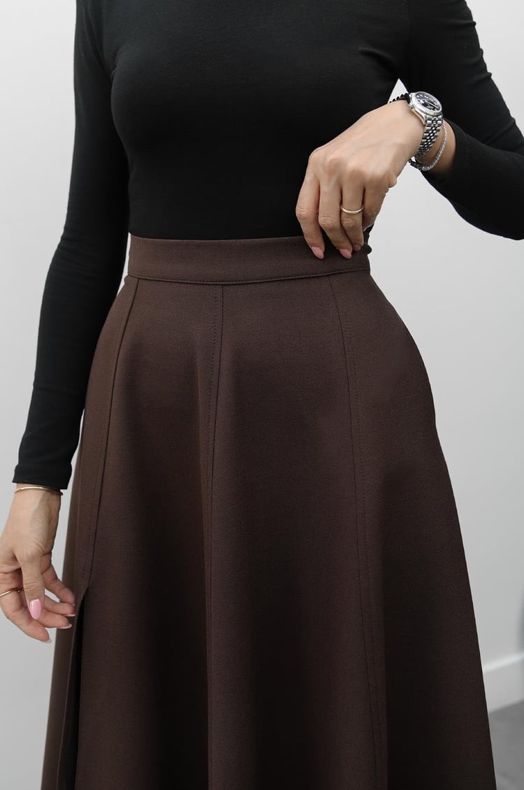 Kahverengi Mitte Yırtmaçlı Etek