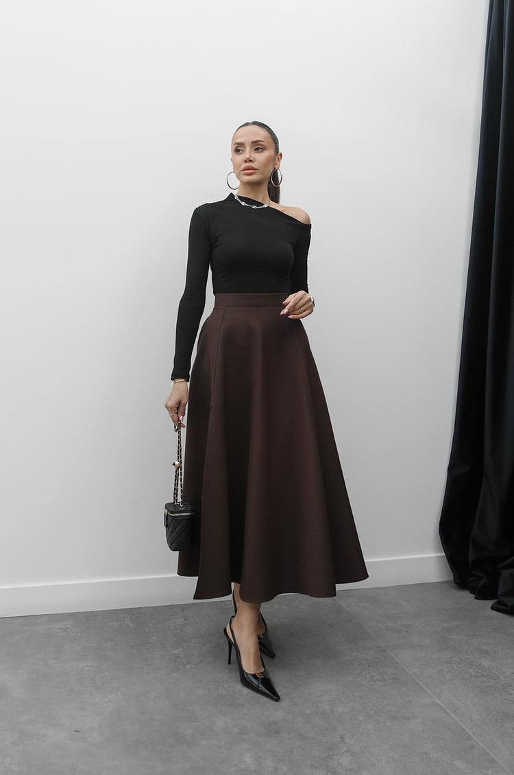 Kahverengi Mitte Yırtmaçlı Etek