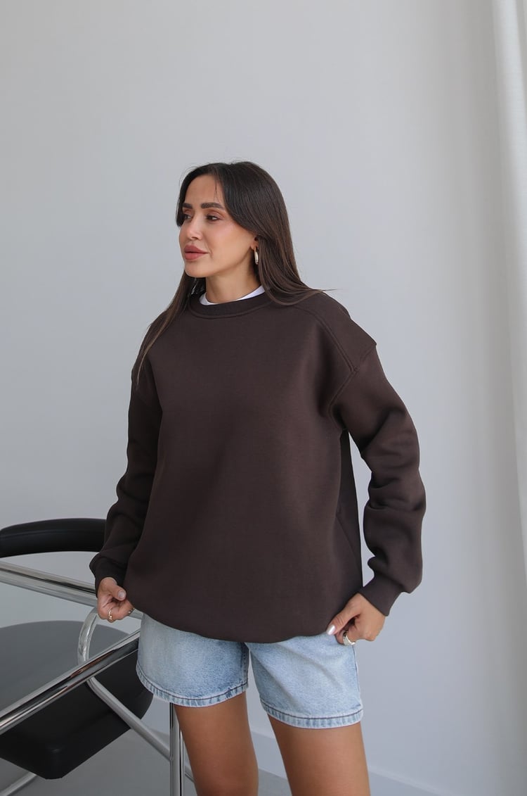 Kahverengi Orin Bisiklet Yaka Sweatshirt 