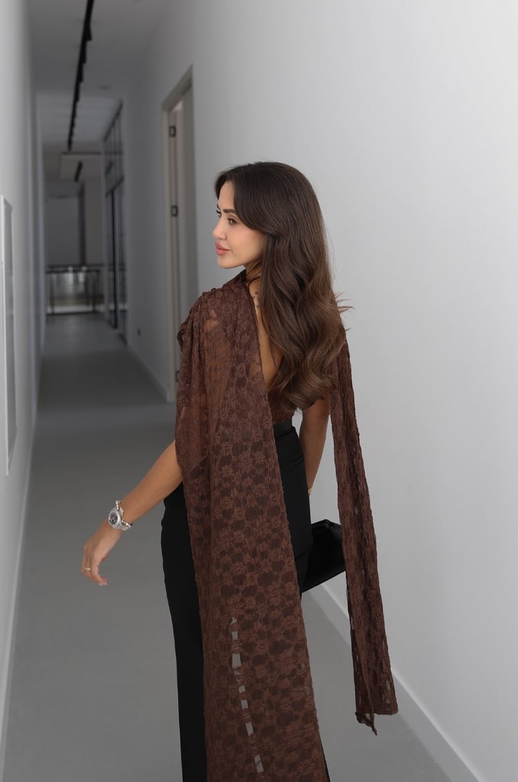 Kahverengi Transparan Dantel Bodysuit