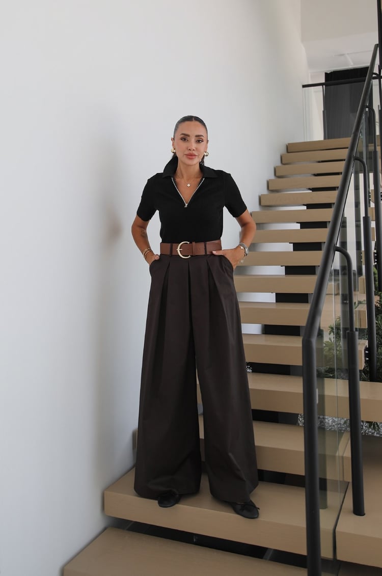 Kahverengi Pilikaşe Detaylı Kemerli Pantolon