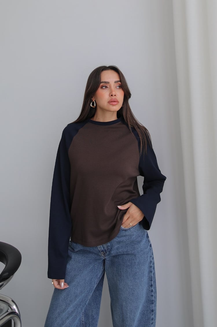 Kahverengi Reglan Kol Sweatshirt