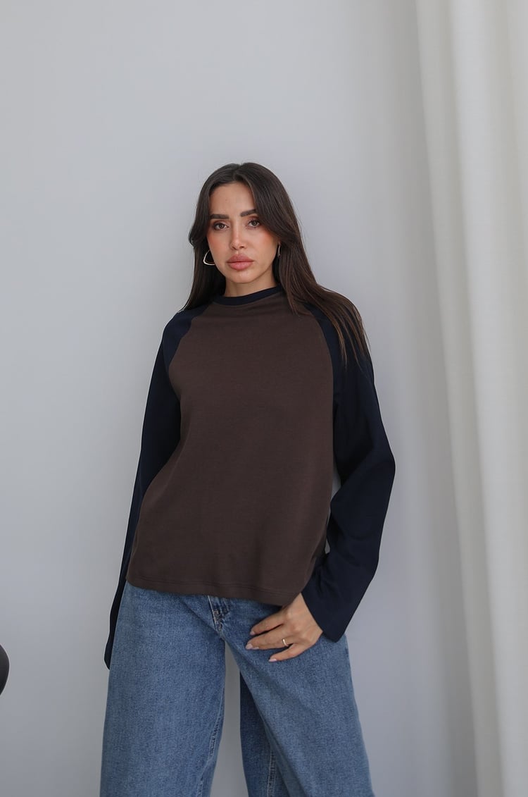 Kahverengi Reglan Kol Sweatshirt