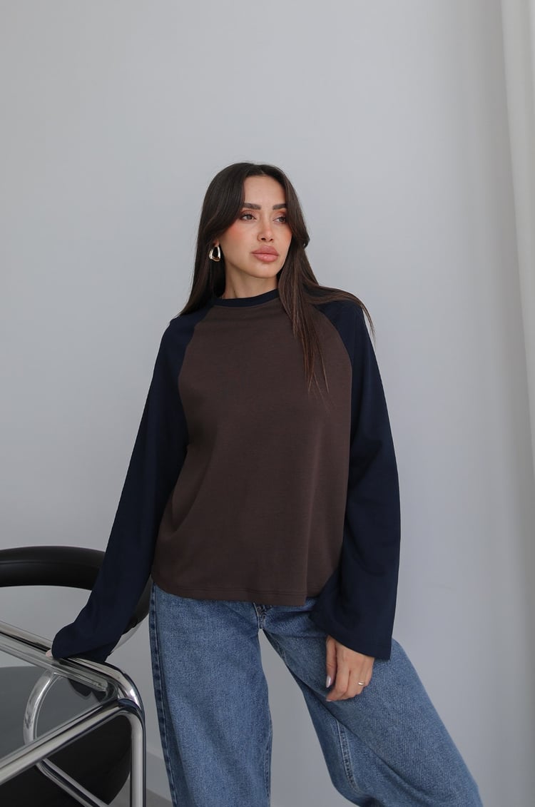 Kahverengi Reglan Kol Sweatshirt