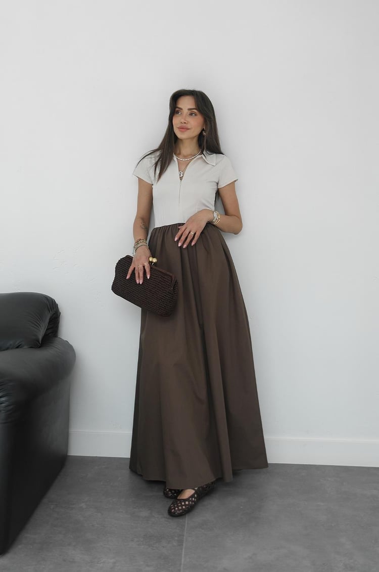 Kahverengi Scotland Polo Yaka Elbise