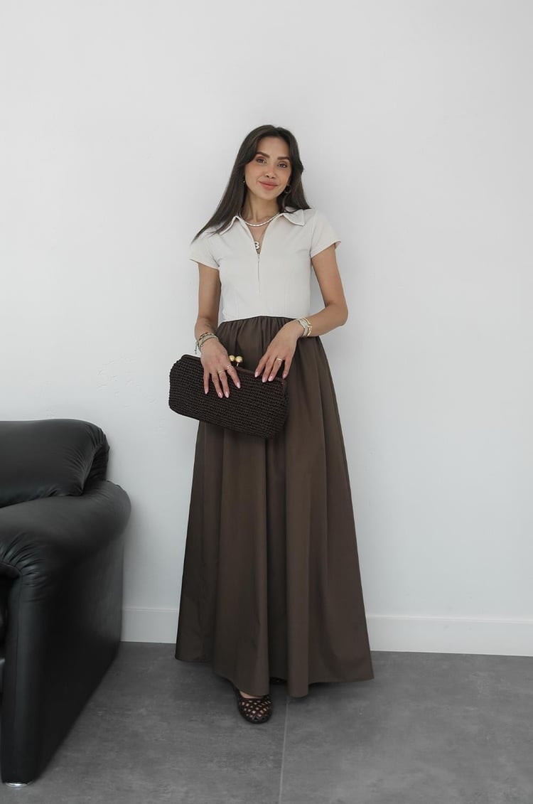 Kahverengi Scotland Polo Yaka Elbise