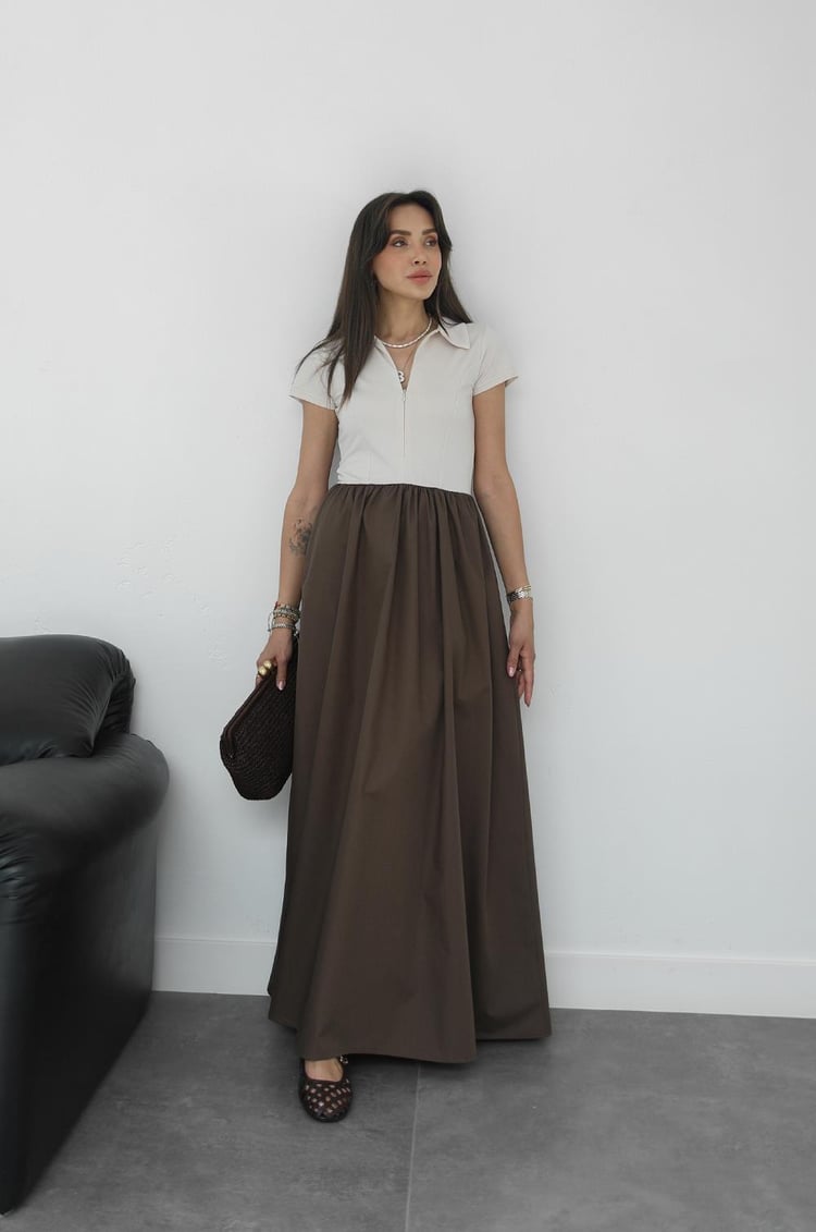 Kahverengi Scotland Polo Yaka Elbise