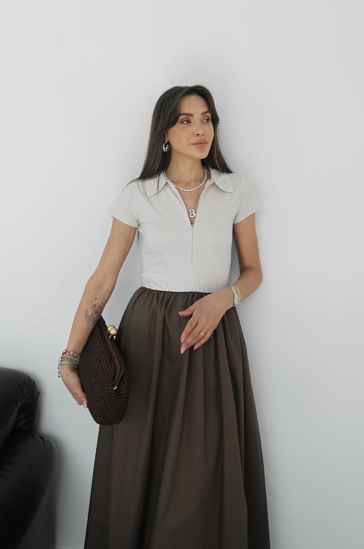 Kahverengi Scotland Polo Yaka Elbise
