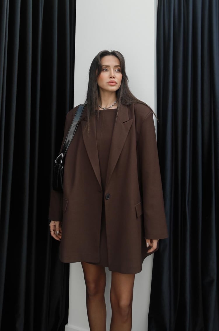 Kahverengi Tek Düğmeli Blazer Ceket