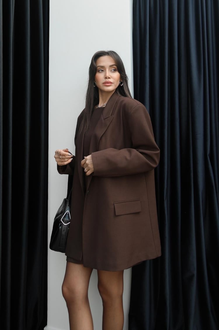 Kahverengi Tek Düğmeli Blazer Ceket