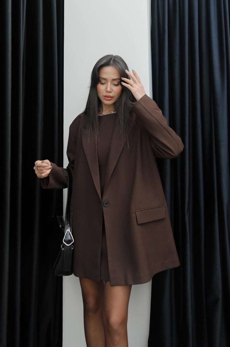 Kahverengi Tek Düğmeli Blazer Ceket