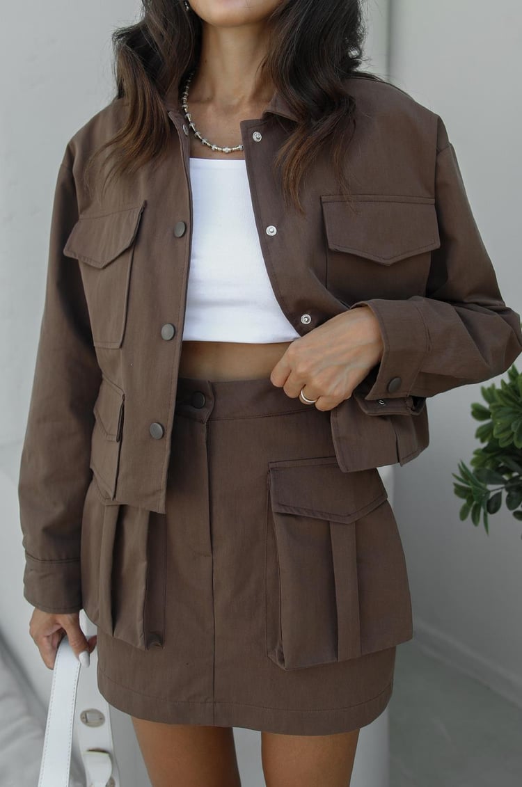 Kahverengi Tens Gabardin Etek Ceket Takım
