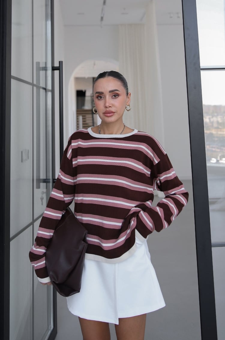 Kahverengi Thickness Çizgili Triko