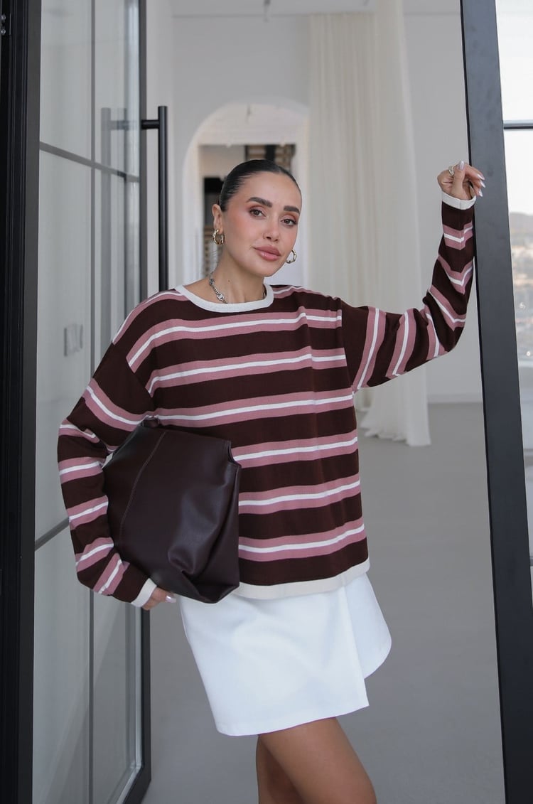 Kahverengi Thickness Çizgili Triko