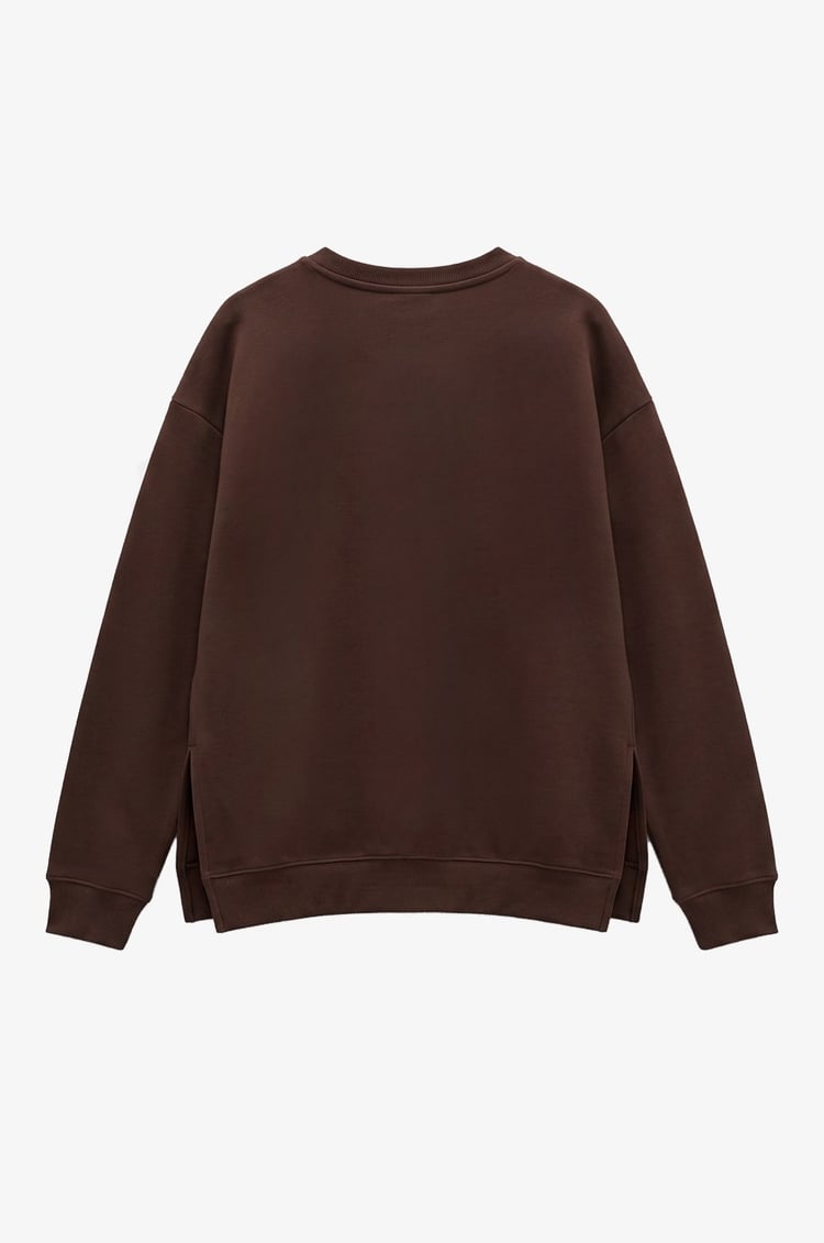 Kahverengi Yanları Yırtmaçlı Oversize Sweatshirt