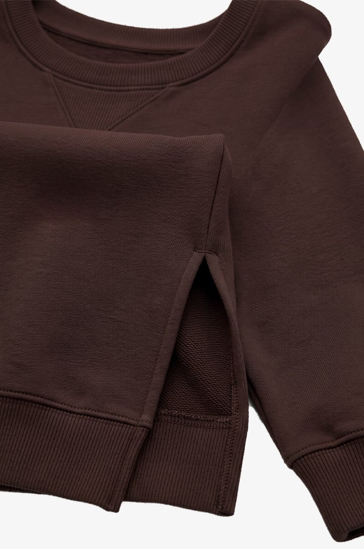 Kahverengi Yanları Yırtmaçlı Oversize Sweatshirt