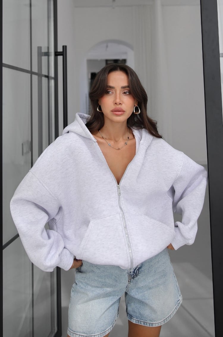 Karmelanj Fermuarlı Kapüşonlu Sweatshirt