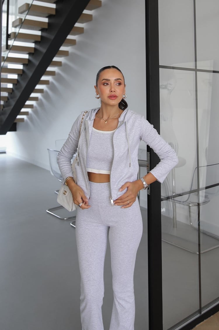 Karmelanj Kapüşonlu Sweat Crop Tayt Takım