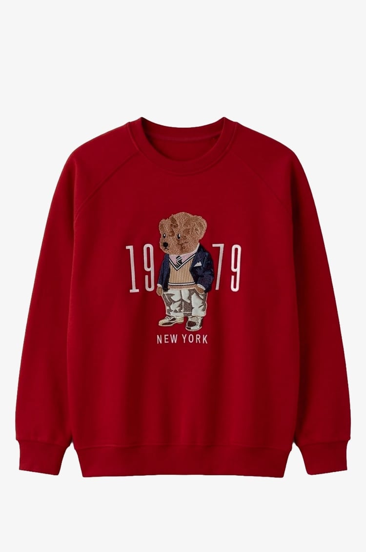 Kırmızı 1979 Teddy Baskılı Sweatshirt