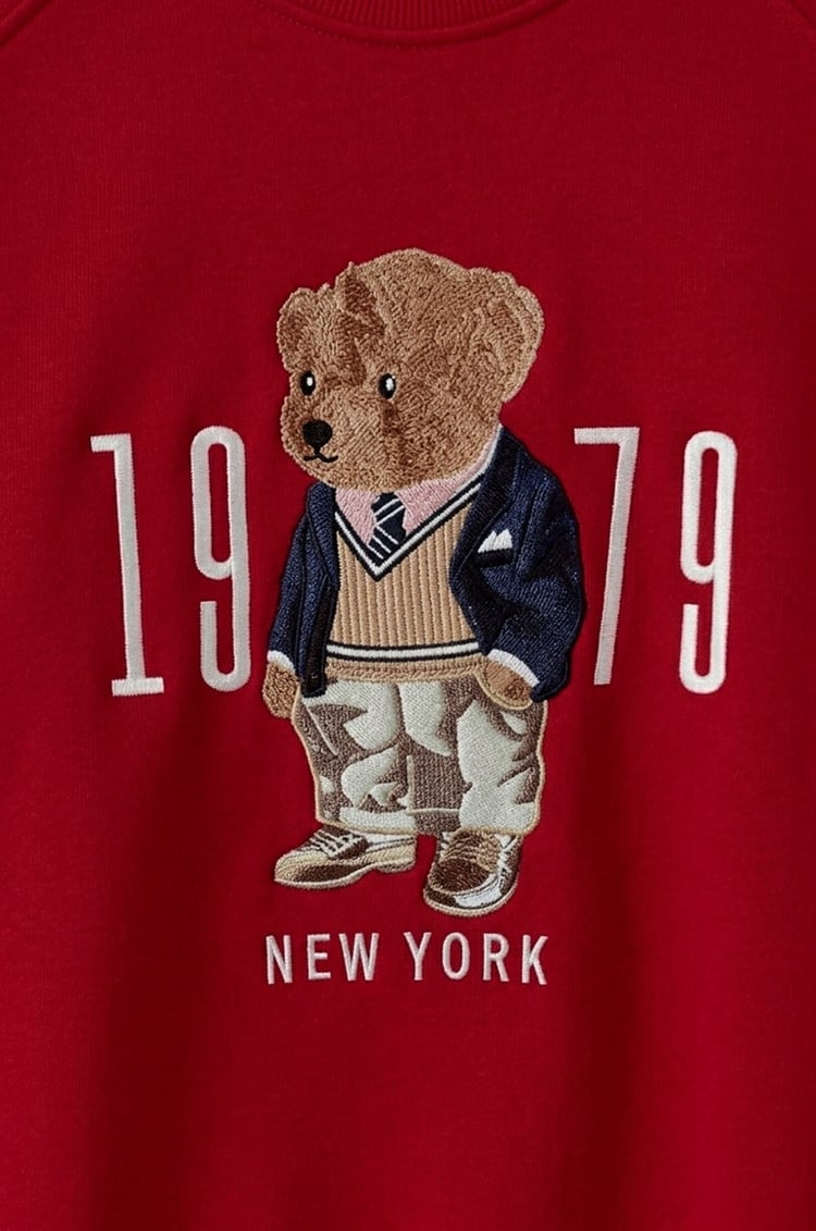 Kırmızı 1979 Teddy Baskılı Sweatshirt