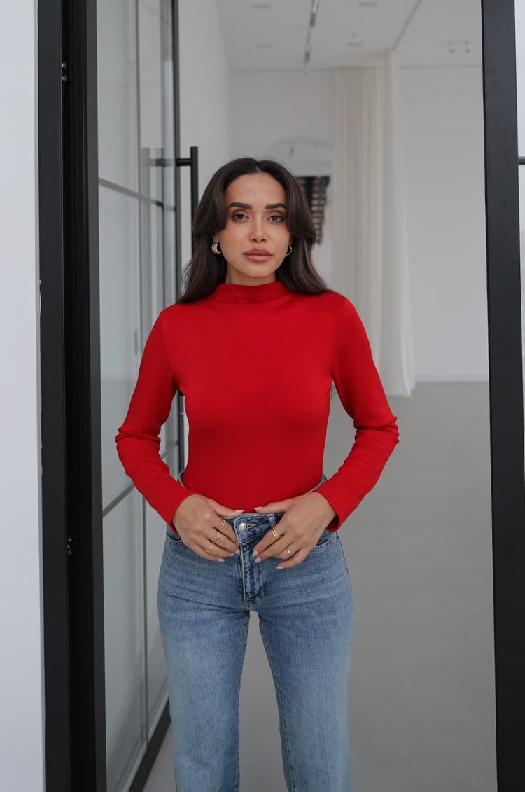 Kırmızı Balıkçı Yaka Basic Bluz