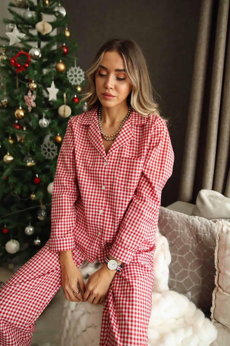 Kırmızı Beyaz Pötikareli Pijama Takım