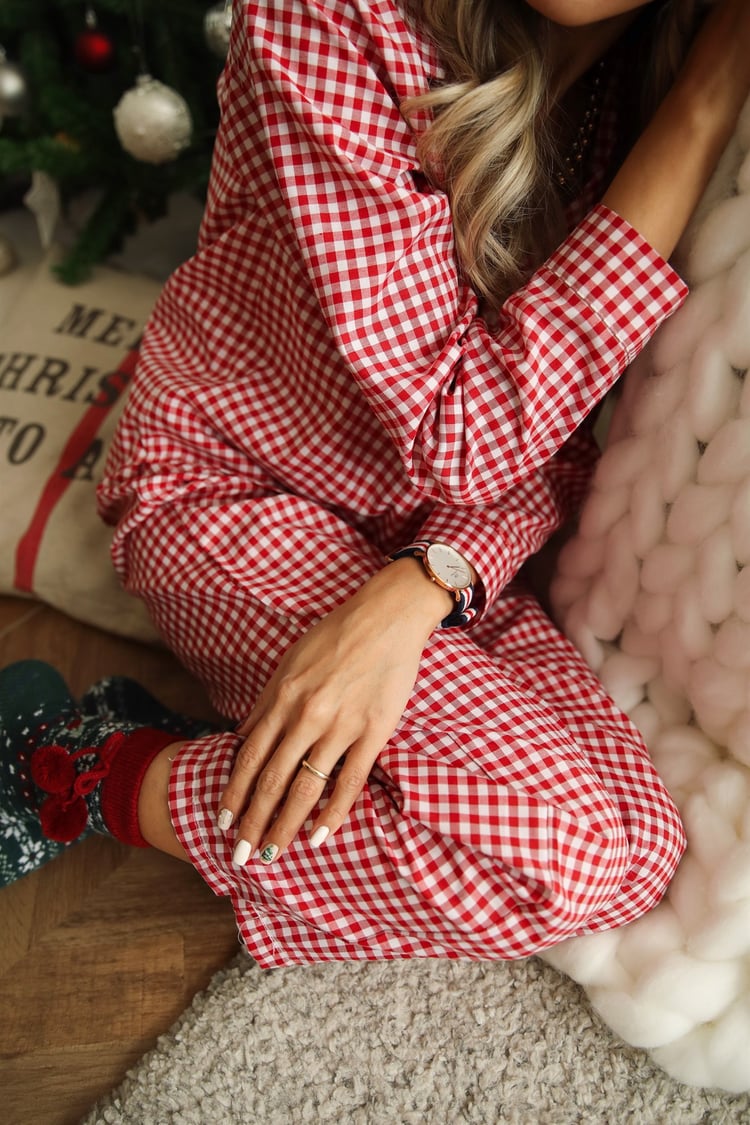 Kırmızı Beyaz Pötikareli Pijama Takım