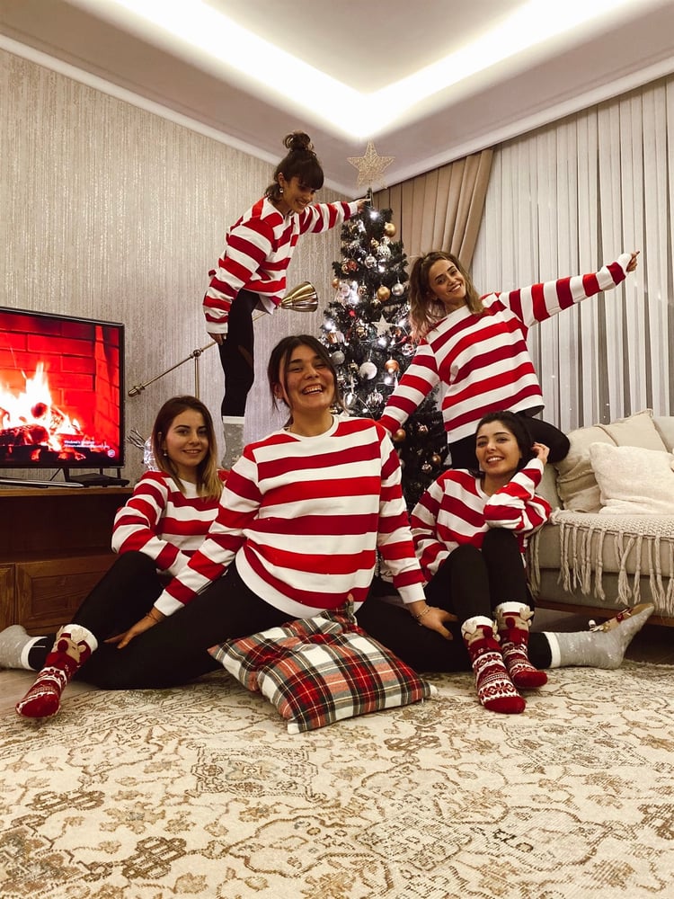 Kırmızı Bordo Beyaz Çizgili Sweatshirt