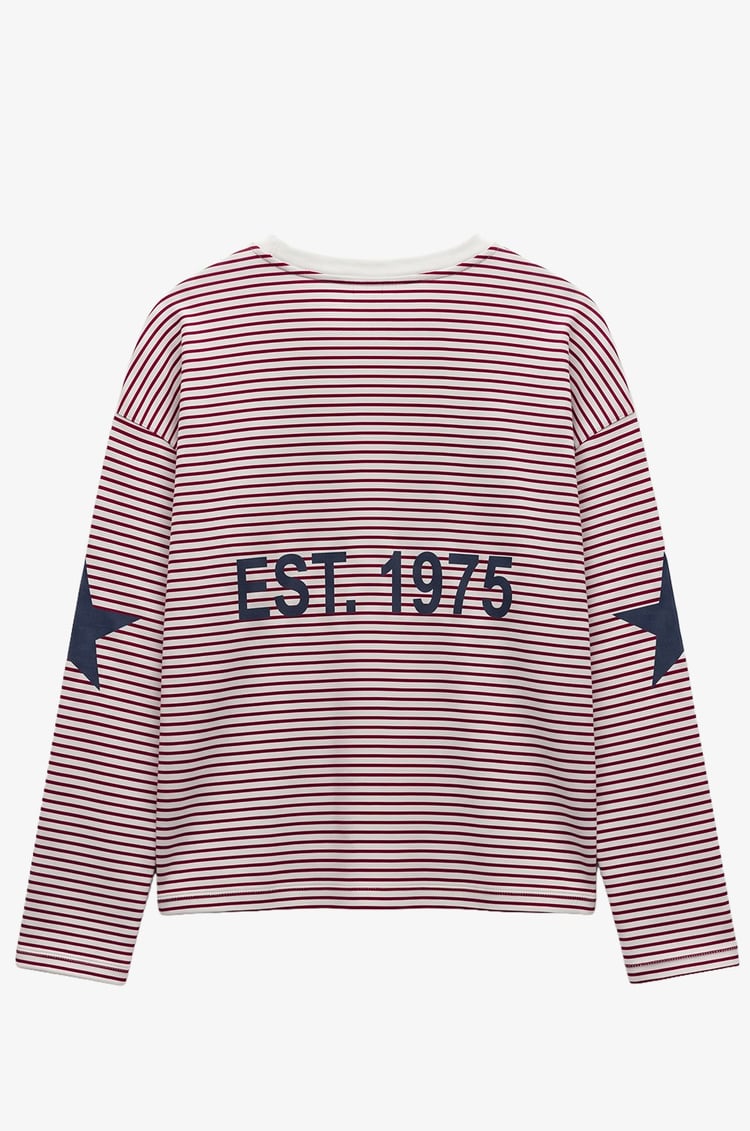 Kırmızı Çizgili Paris France Baskılı Sweatshirt