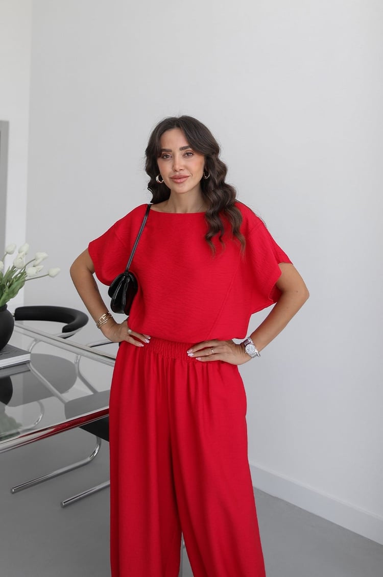 Kırmızı Daphne Bluz Şalvar Pantolon Takım