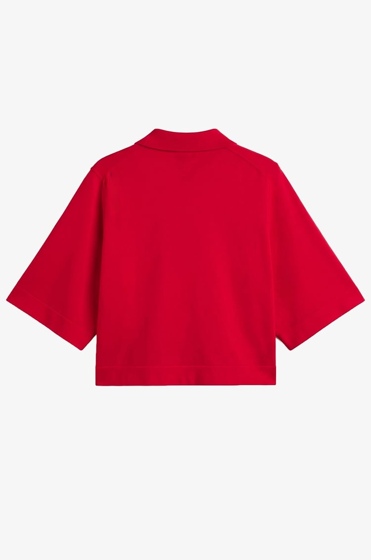 Kırmızı Geniş Kollu Polo Yaka Triko