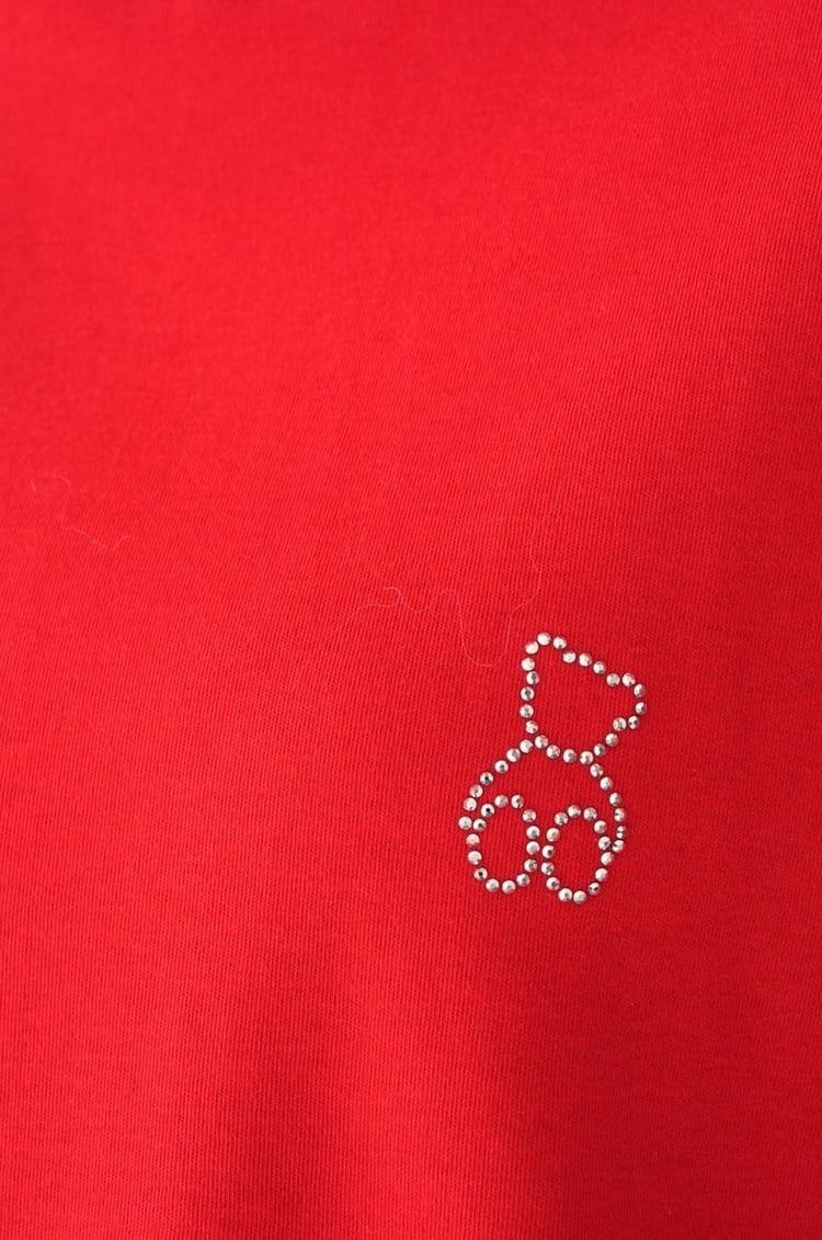 Kırmızı Göğüsü Mini Taşlı Sweatshirt