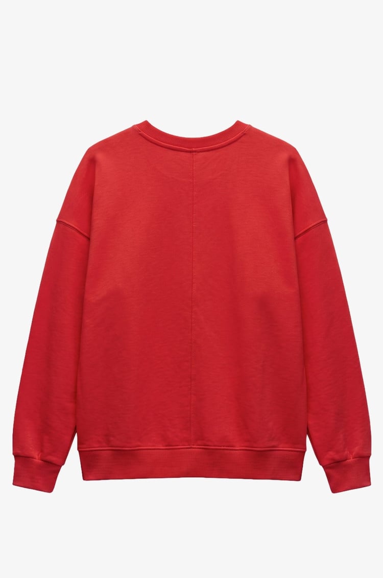 Kırmızı Göğüsü Mini Taşlı Sweatshirt