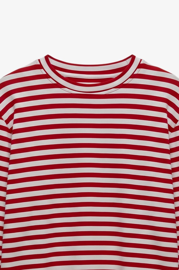 Kırmızı İnce Çizgili Geniş Kollu Sweatshirt