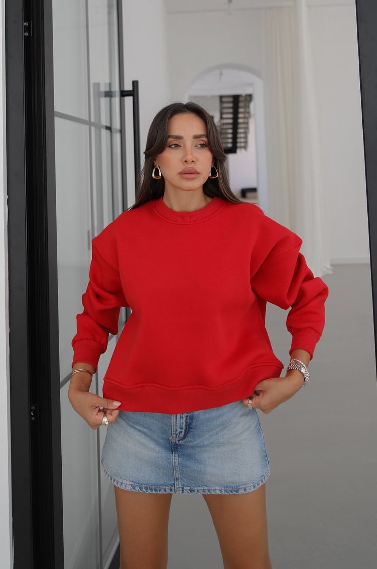 Kırmızı Lana Basic Sweatshirt