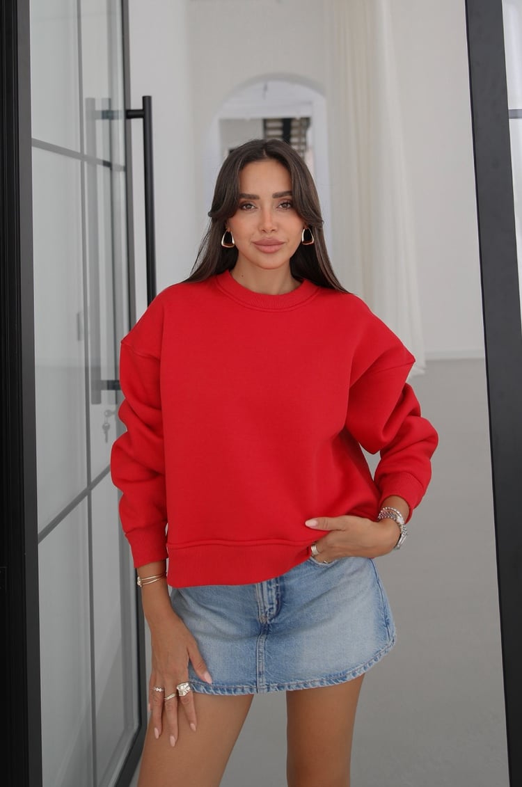 Kırmızı Lana Basic Sweatshirt