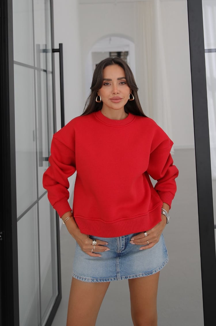 Kırmızı Lana Basic Sweatshirt