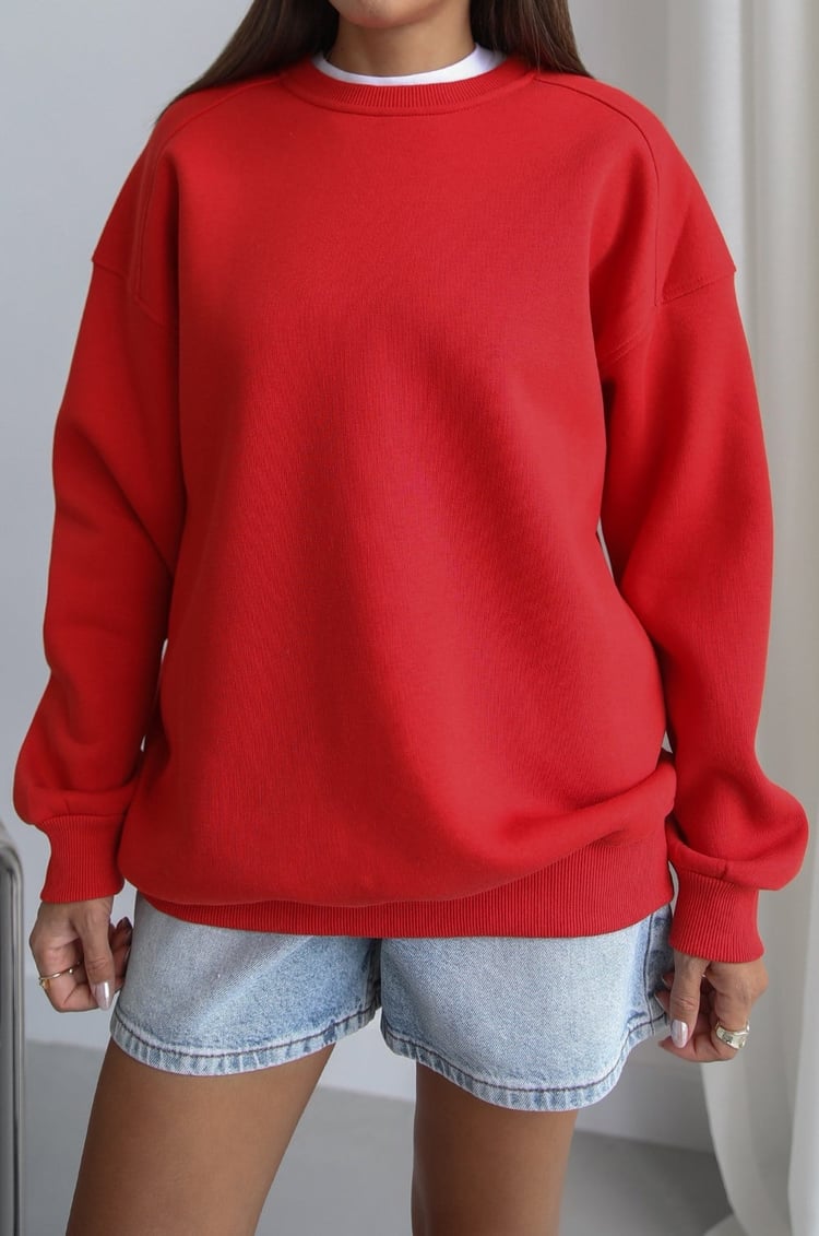 Kırmızı Orin Bisiklet Yaka Sweatshirt  