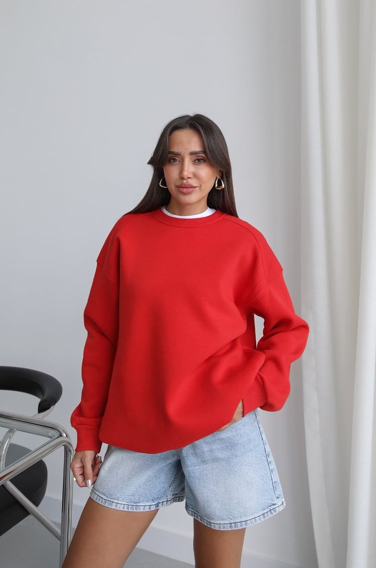 Kırmızı Orin Bisiklet Yaka Sweatshirt  