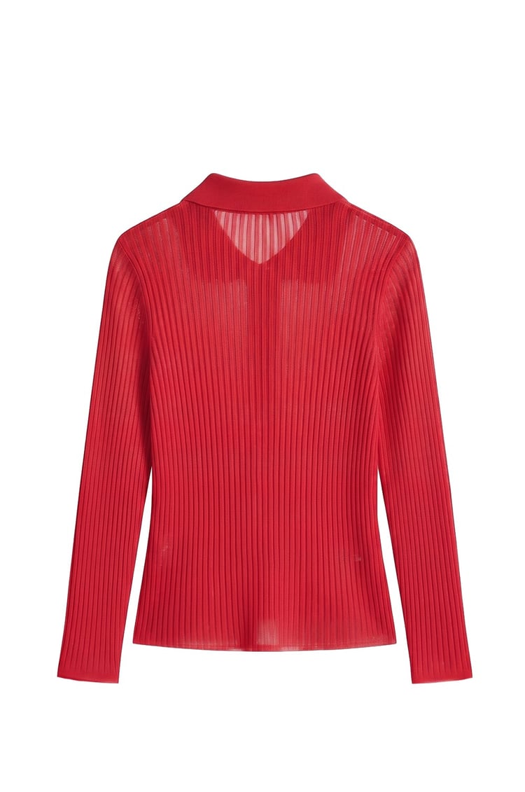 Kırmızı Polo Transparan Bluz